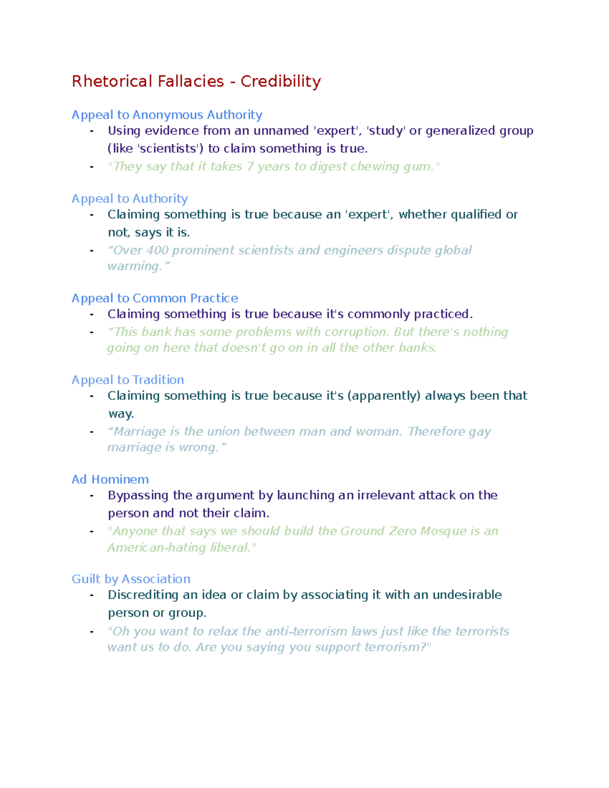 Rhetorical Fallacies - Credibility - 