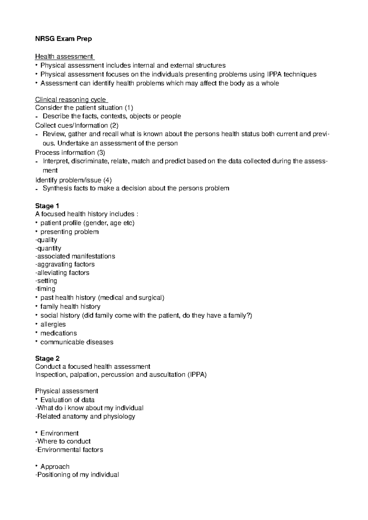 Lecture Notes, Lectures 1-12 - NRSG Exam Prep Health Assessment ...