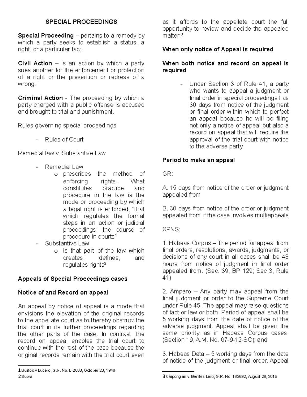 Special Proceedings Notes - SPECIAL PROCEEDINGS Special Proceeding