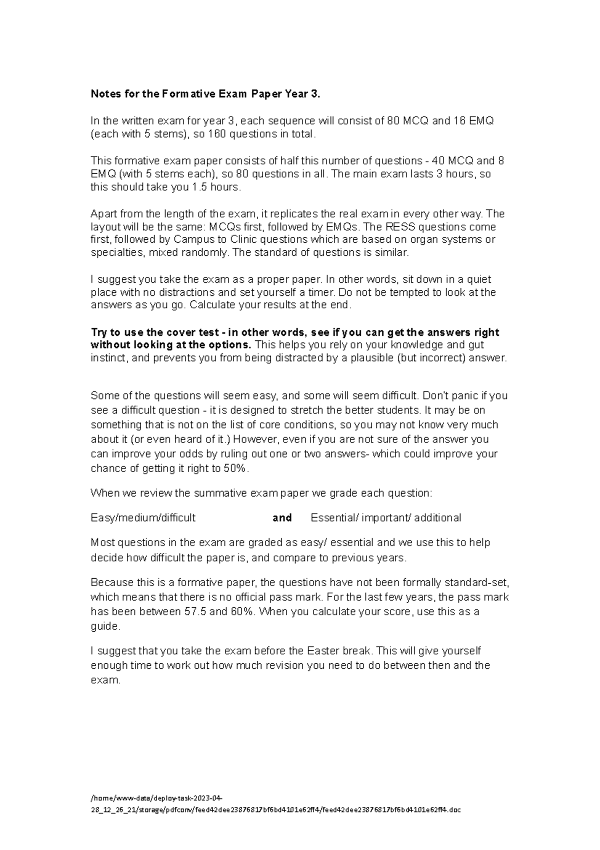 Formative questions - Notes for the Formative Exam Paper Year 3. In the ...