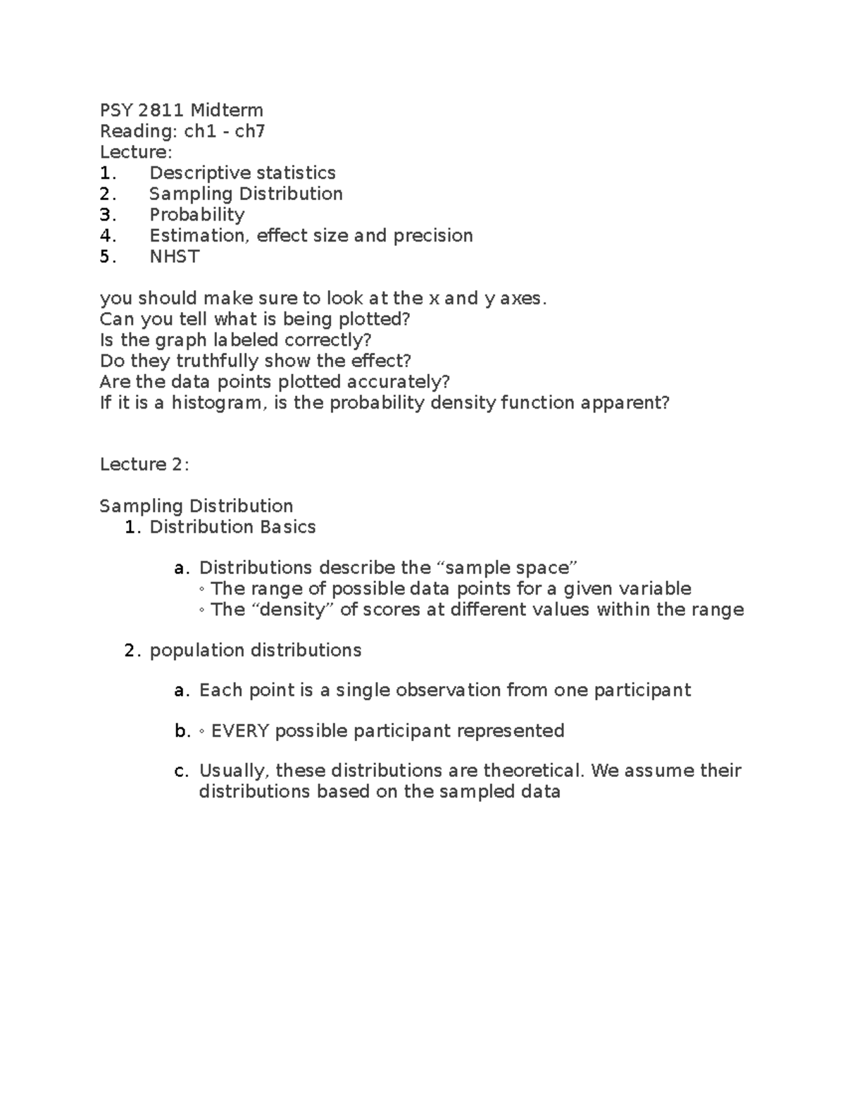 PSY 2811 Midterm Notes - PSY 2811 Midterm Reading: ch1 - ch Lecture ...