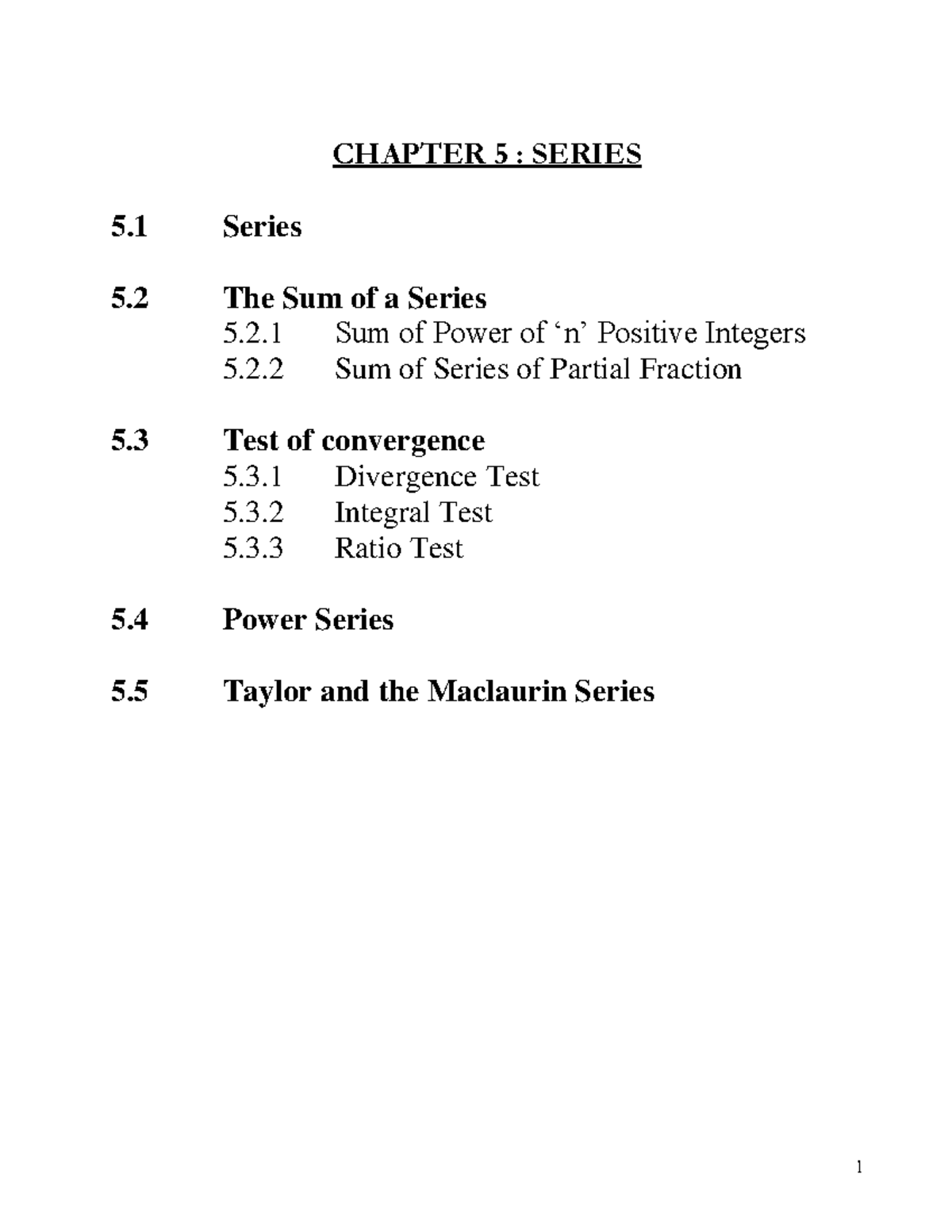 Chap 5 - Series - Lecture notes 5 - CHAPTER 5 : SERIES 5 Series 5 The ...