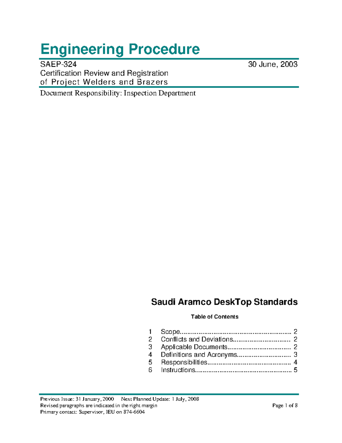 SAEP-324 - Procedure - Previous Issue: 31 January, 2000 Next Planned ...