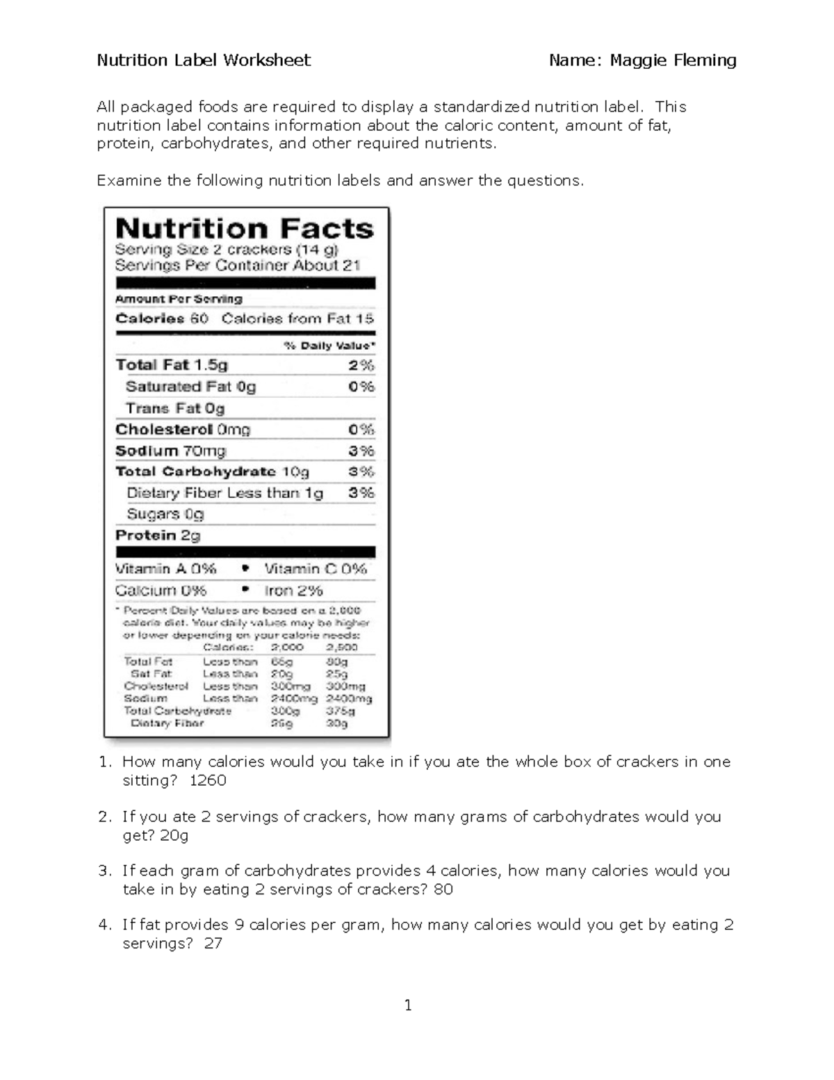 Pre Lab Project 2 - All packaged foods are required to display a ...