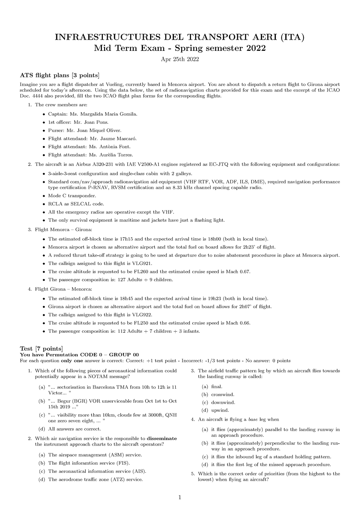 2022-QP Mid Term - qp midterm - INFRAESTRUCTURES DEL TRANSPORT AERI ...