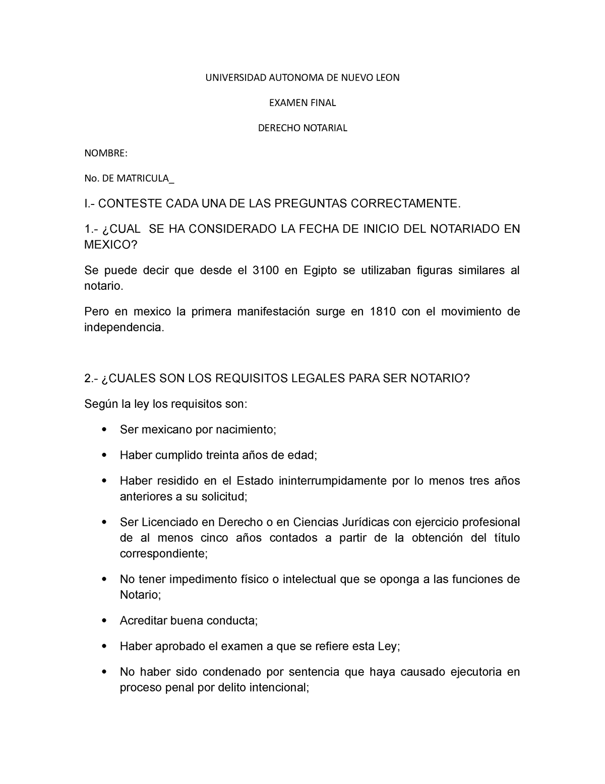 Examen Final Derecho Notarial Universidad Autonoma De Nuevo Leon Examen Final Derecho Notarial 2609