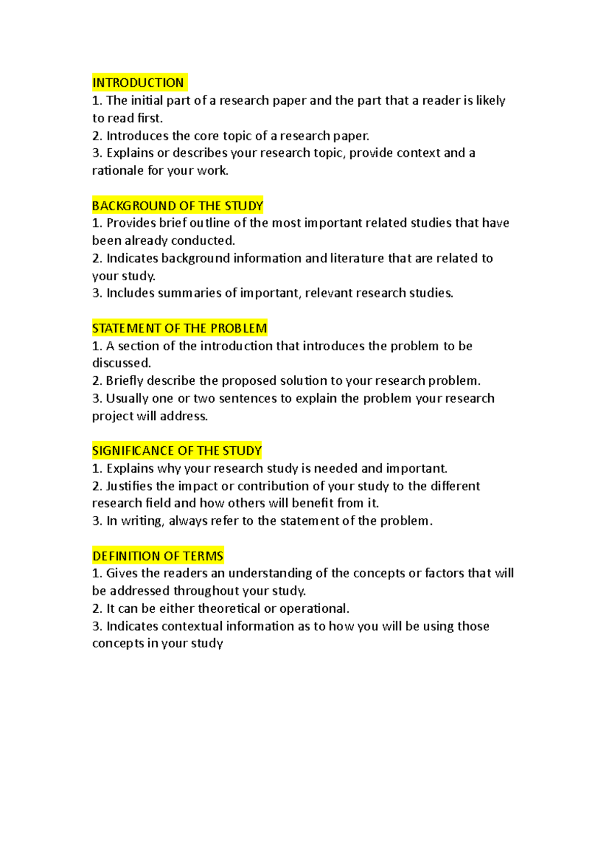 Parts of a Research Paper Chapter 1 - INTRODUCTION The initial part of ...