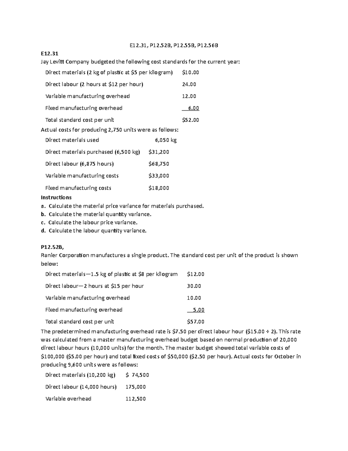 Standard Costs and Balanced Scorecards E12, P12, P12, P12 E12 Jay