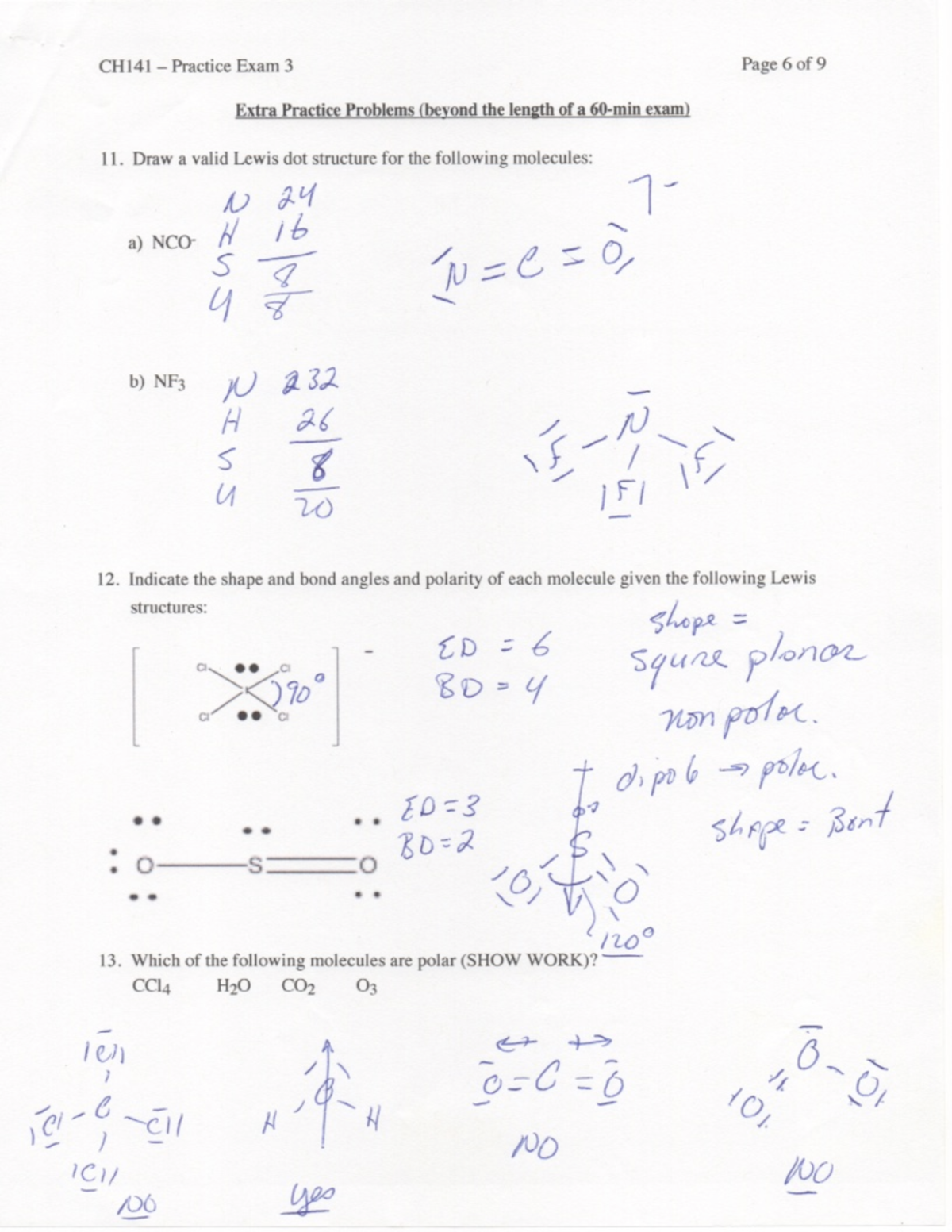 CH141 Practice Exam III Key B 1 - CH141 Practice Exam 3 Page 6 Of 9 ...