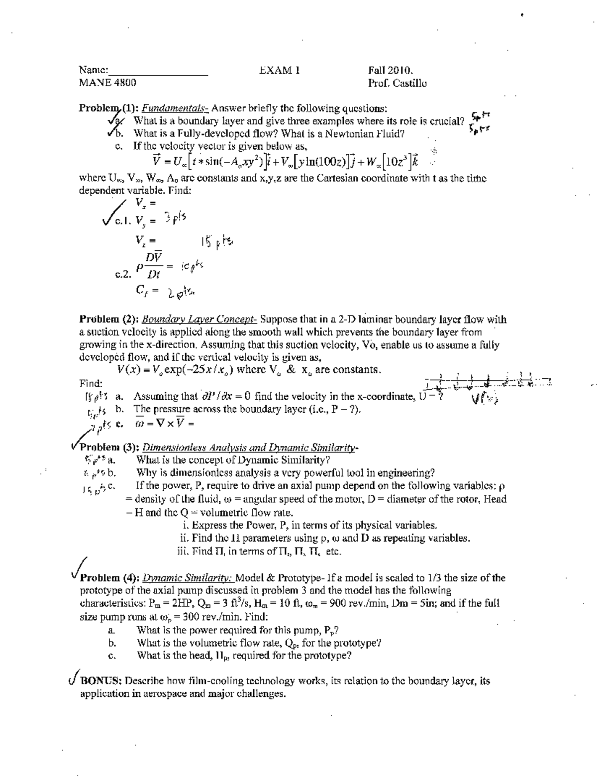 Exam 1 Fall 10 - back exams - BONUS HMK Due on Tuesday 19, 2010. MANE ...