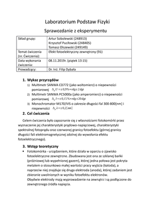 Sprawozdanie 100a - Laboratorium Podstaw Fizyki Nr ćwiczenia 100a Temat ...