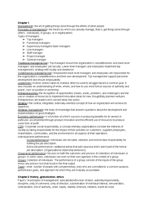 Introduction to Management and HR. Summary - Management and HR Summary ...