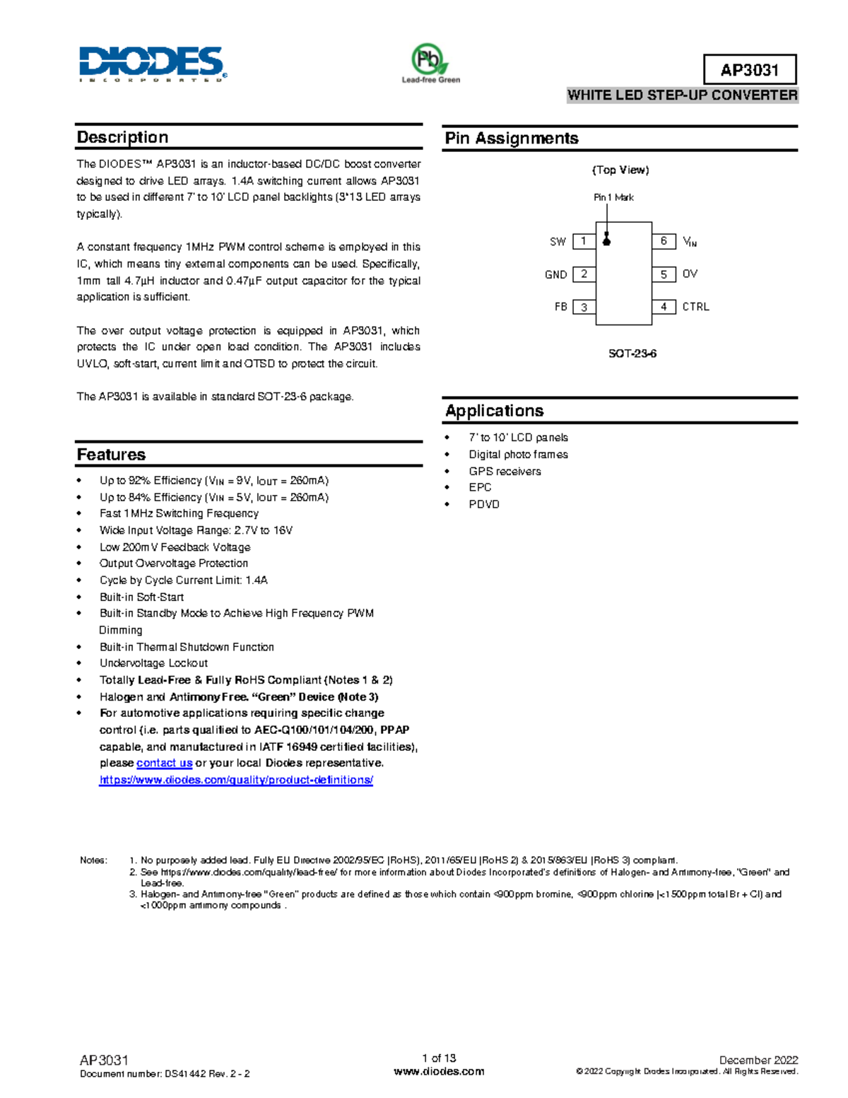 AP3031 - sd df - ####### AP 1 of 13 diodes December 2022 © 2022 ...