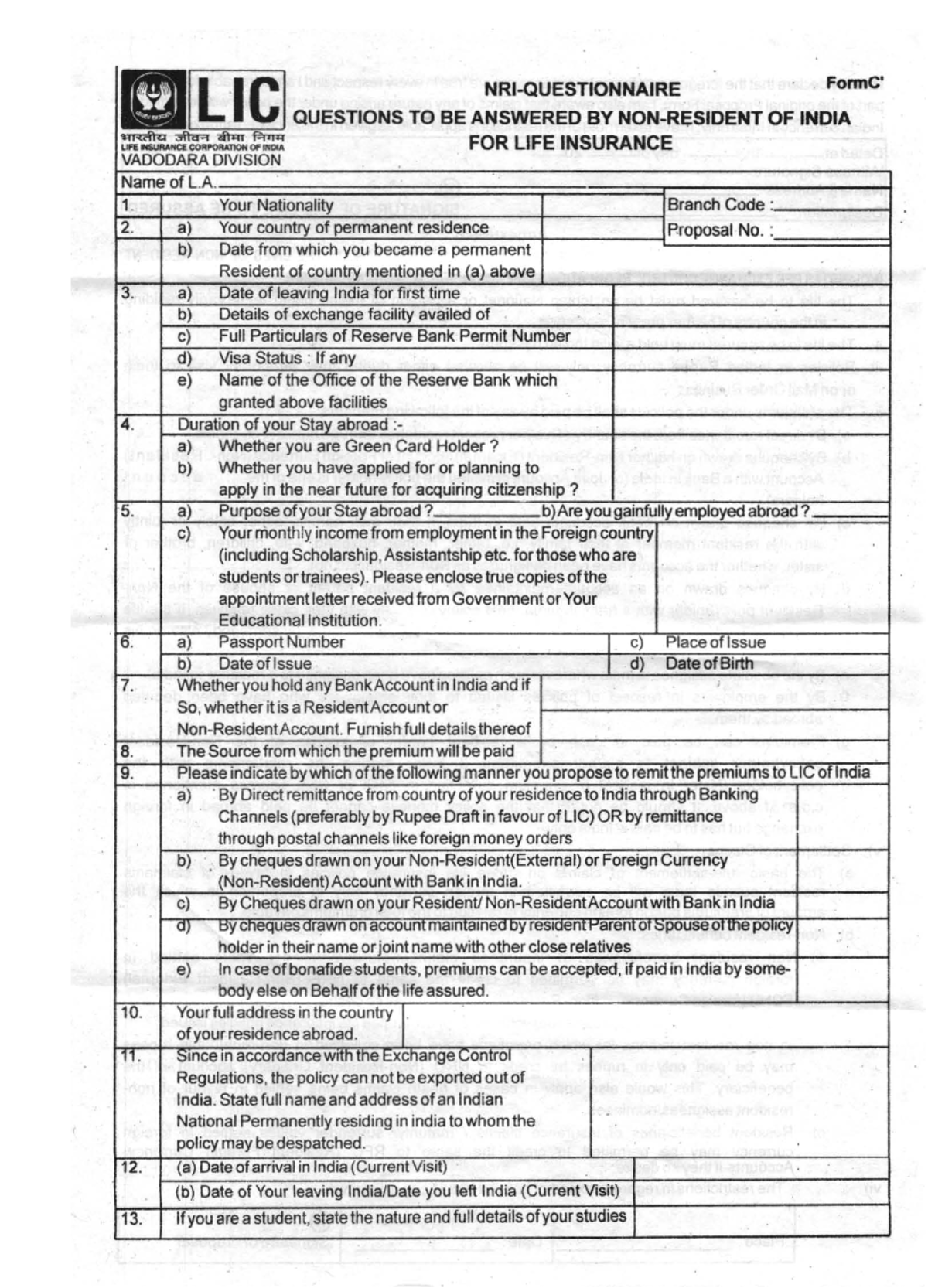 NRI FORM LIC Aefv Asfj A Asd ask asdasodas Adksajdasd Ma III L 