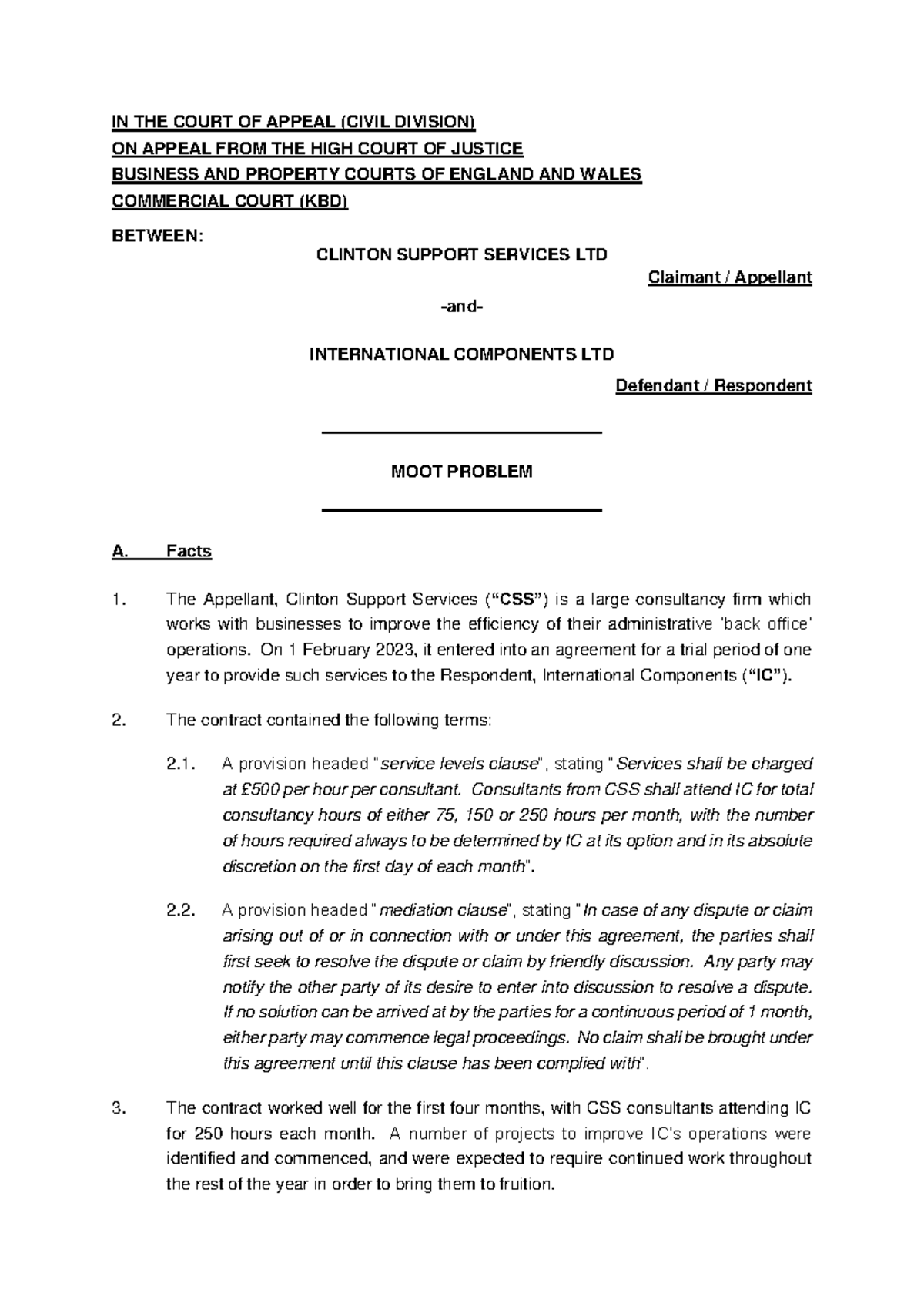 Moot Problem (2024) Clinton - IN THE COURT OF APPEAL (CIVIL DIVISION ...