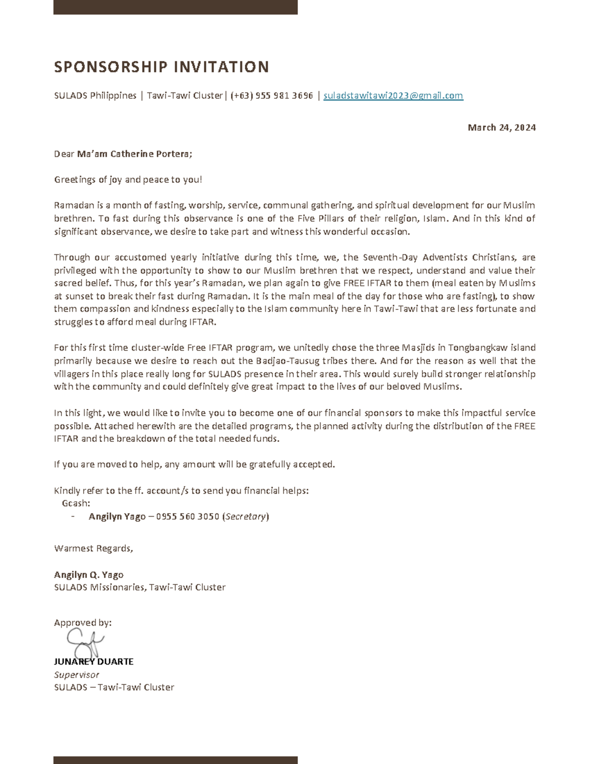 To Maam Cathrine Portera Free Iftar - SPONSORSHIP INVITATION SULADS ...