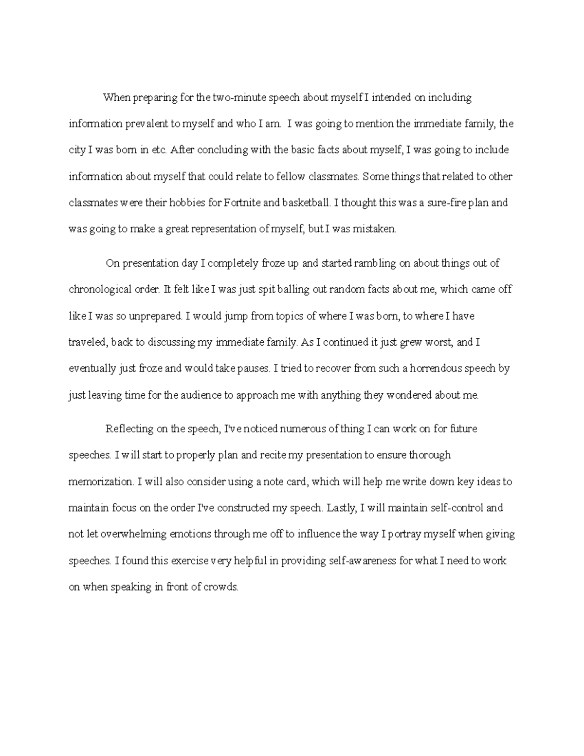 Self analysis speech paper picture