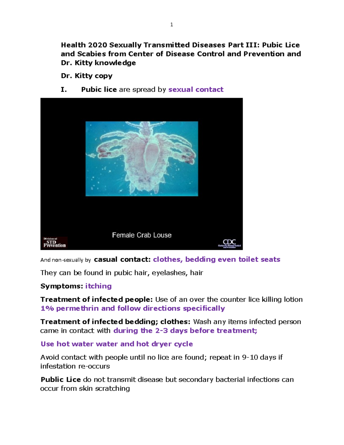 STDS & Public Lice Health 2020 Sexually Transmitted Diseases Part III
