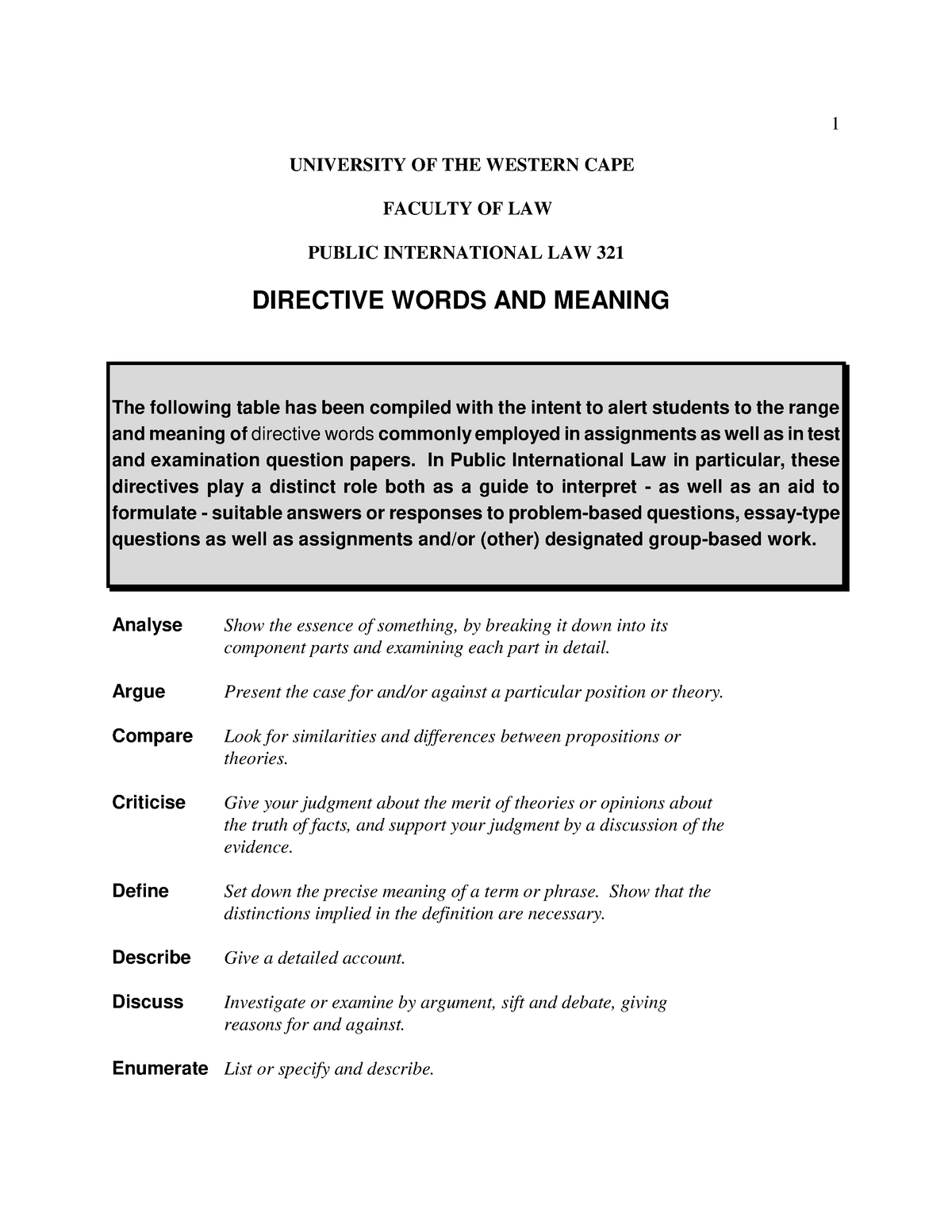 PUB321 Directive Words - i Kamva Platform 2022 - 1 UNIVERSITY OF THE ...