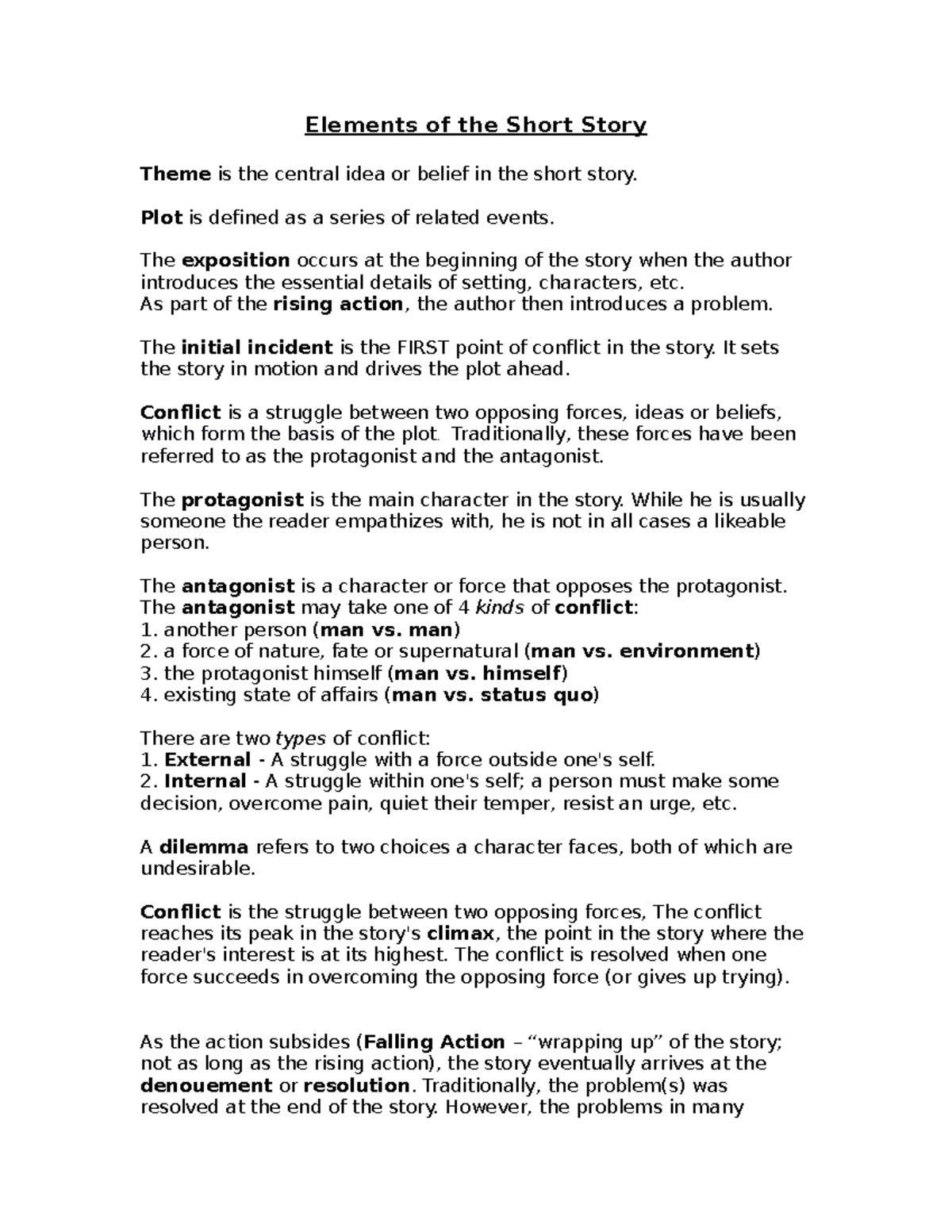 Elements of the Short Story - Elements of the Short Story Theme is the ...