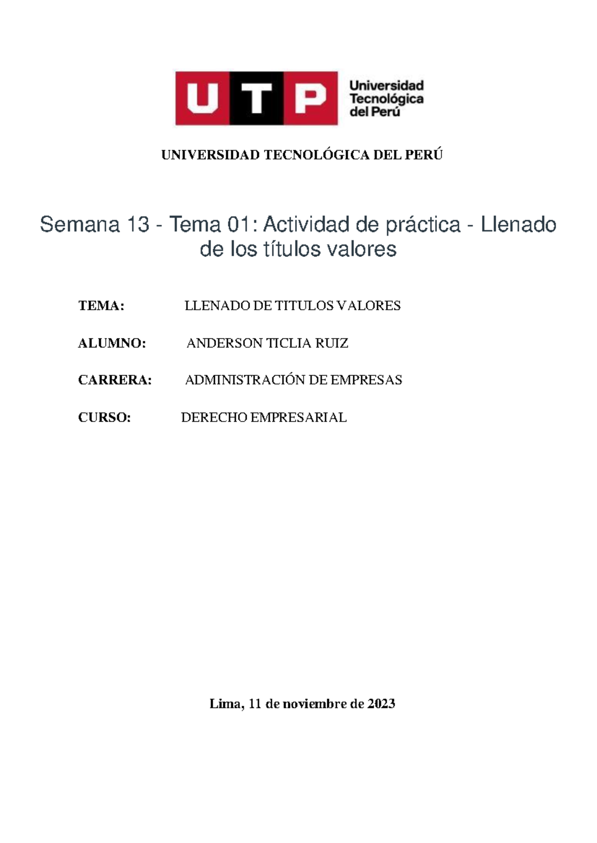 Llenado De Los Titulos Valores Universidad Tecnol Gica Del Per