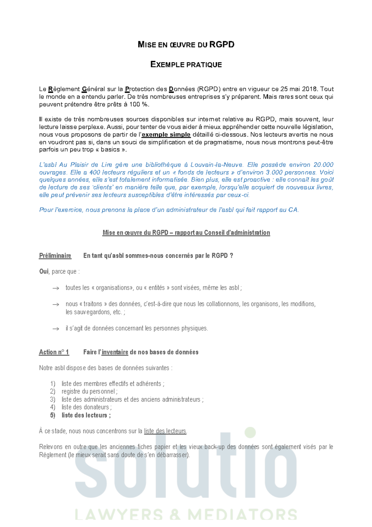 RGPD-Exemple-pratique - M ISE EN ŒUVRE DU RGPD E XEMPLE PRATIQUE Le ...