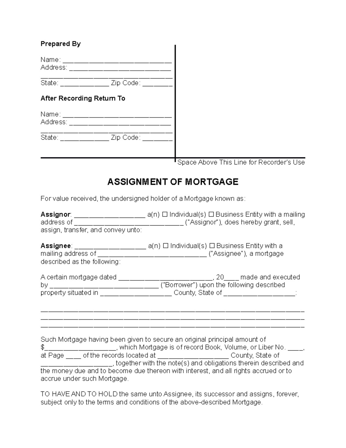 definition of a assignment of mortgage