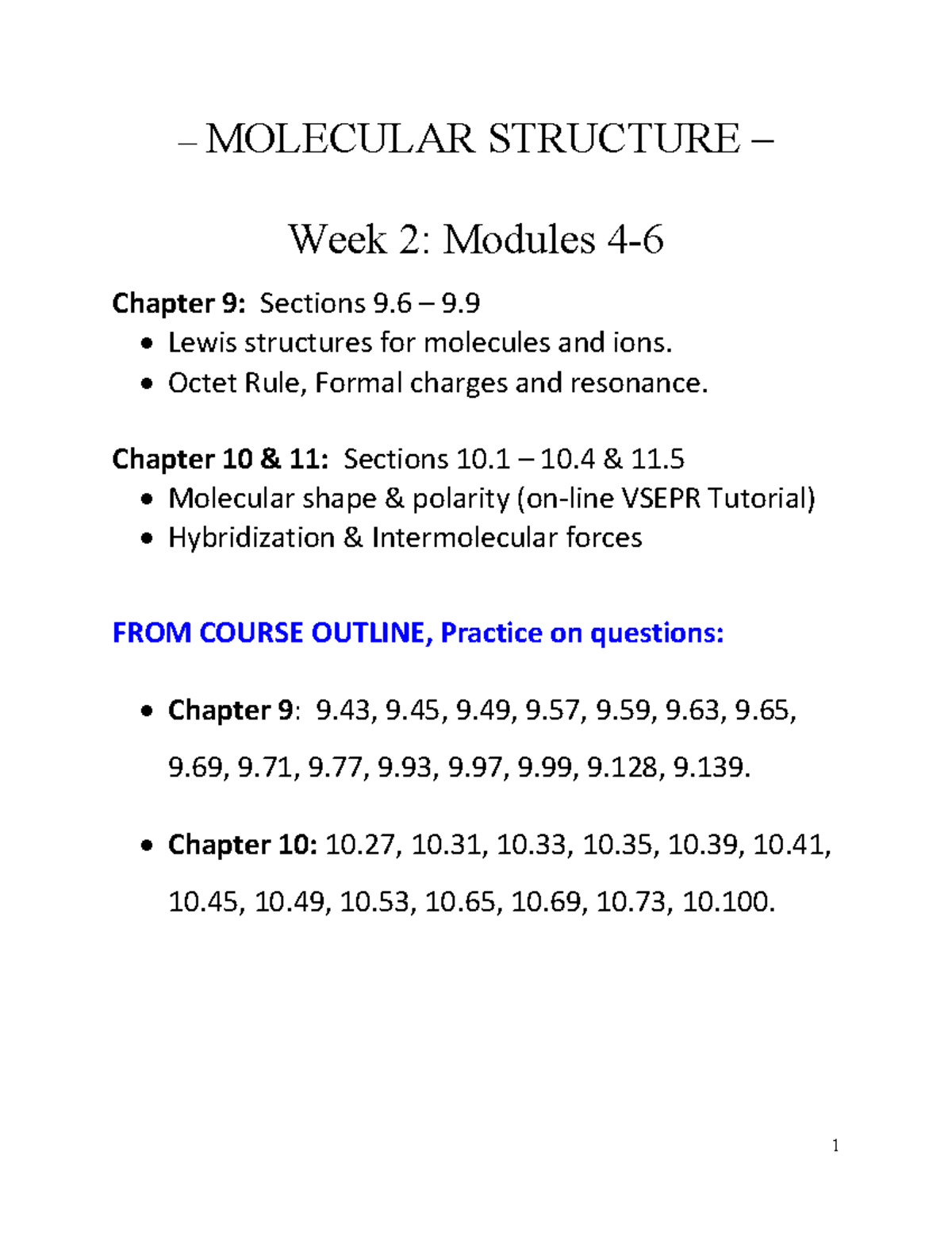 molecular structure review - – MOLECULAR STRUCTURE – Week 2: Modules 4 ...