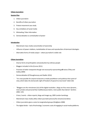 W11. Citizen journalism - Citizen Journalism Session Plan 1. Citizen  journalism 2. Benefits of - Studocu