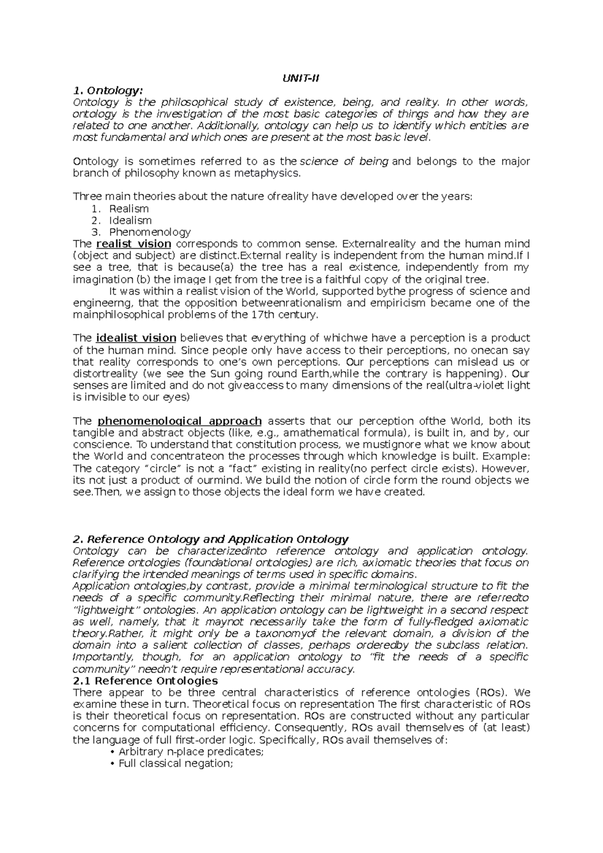 UNIT-II - imp - UNIT-II Ontology: Ontology is the philosophical study ...