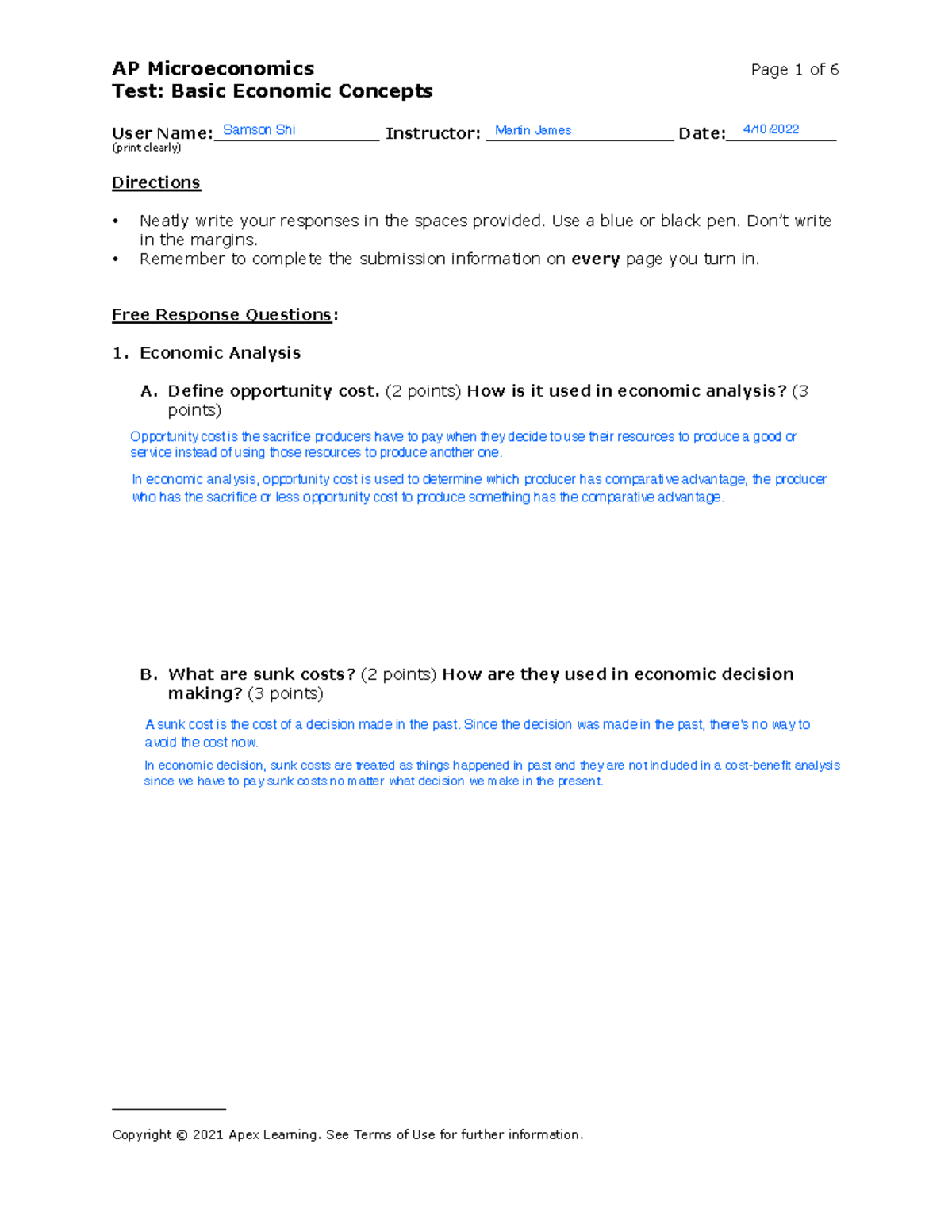 Micro econ chapter 2 test - Test: Basic Economic Concepts User Name ...