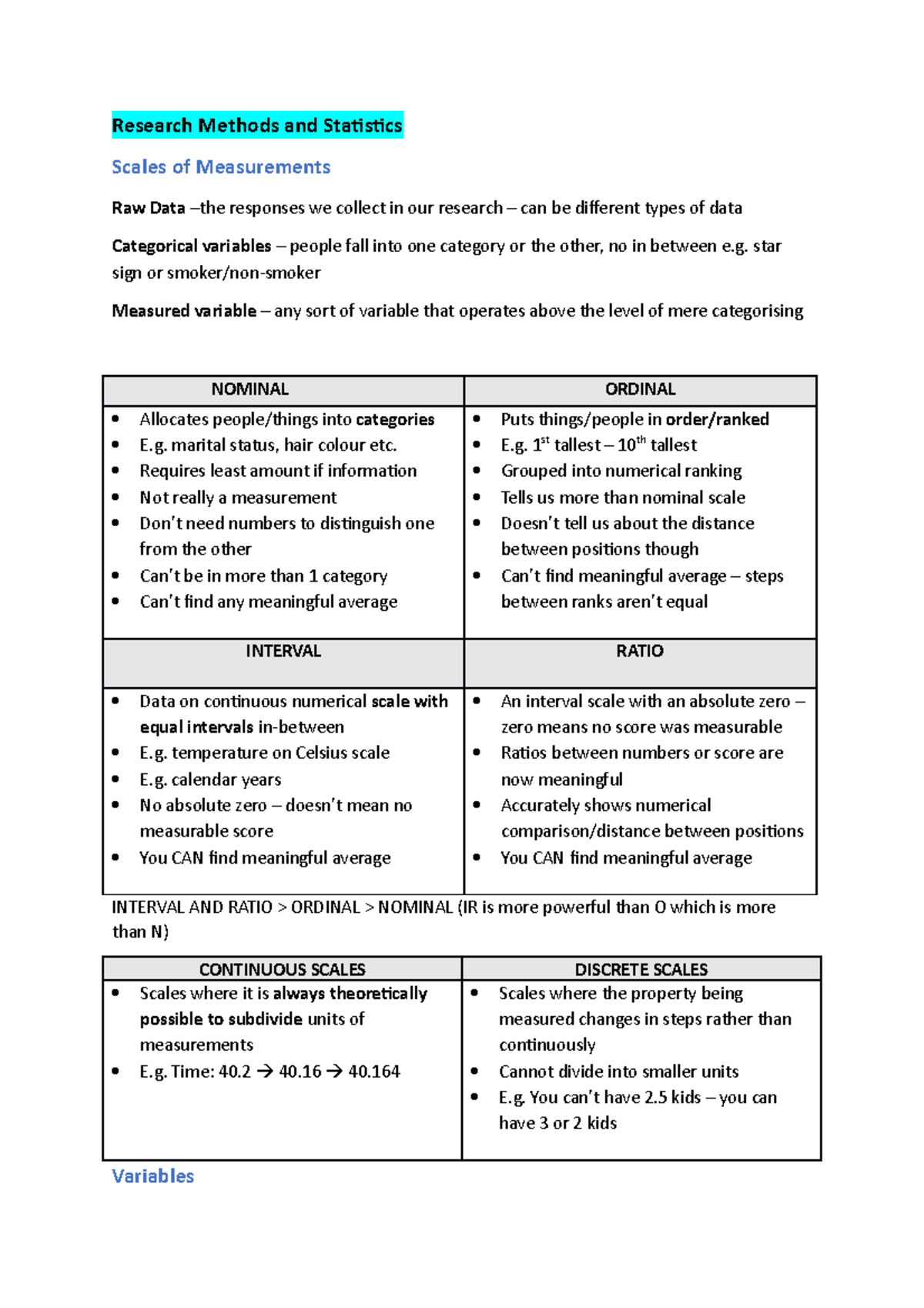 Research Methods and Statistics Exam Notes - Research Methods and ...