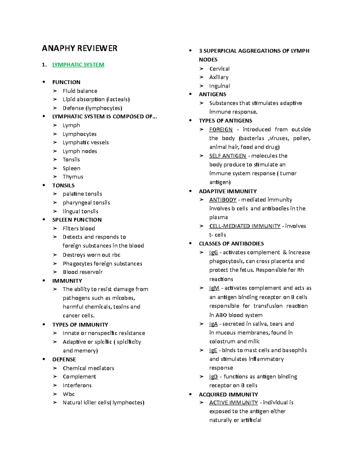 Anaphy Reviewer Nursing - ANAPHY REVIEWER 1. LYMPHATIC SYSTEM ...