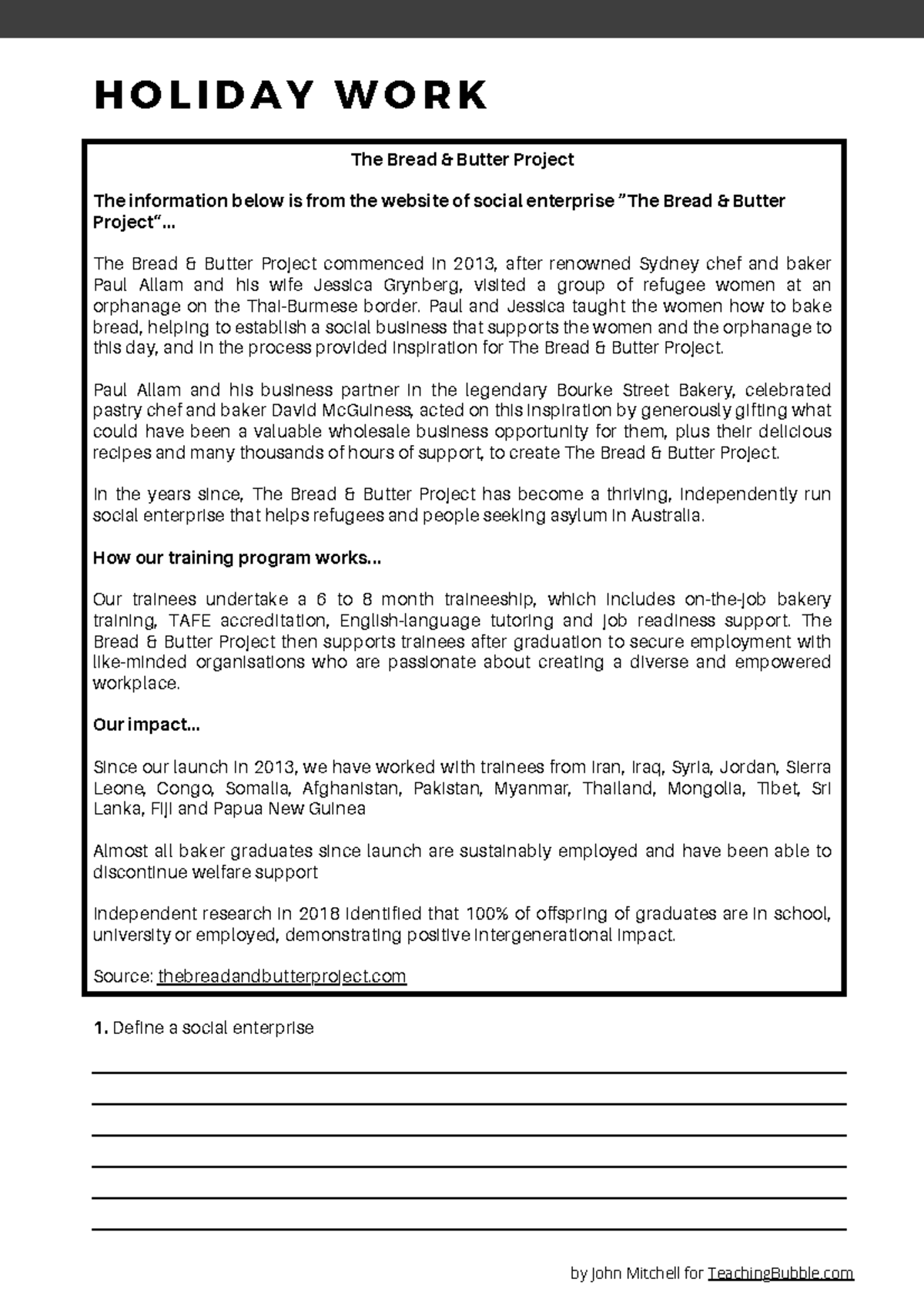 The Bread and Butter Project Case Study The Bread & Butter Project