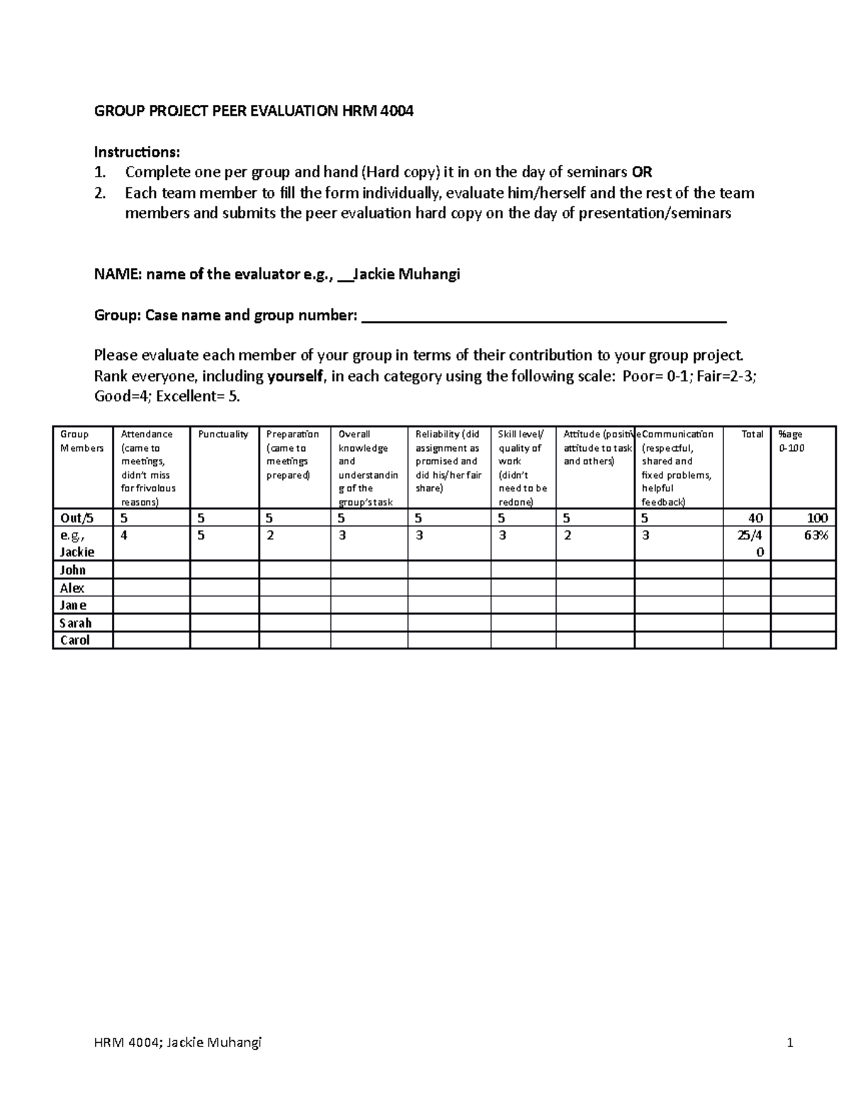 Group Project PEER Evaluation - B408/B418 - George Brown College - Studocu