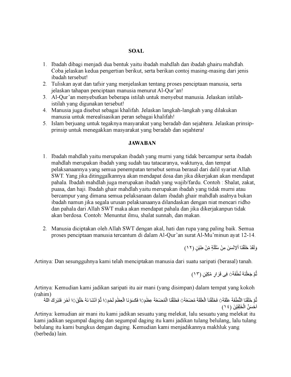 Tugas 1 PAI MKDU4221 - SOAL Ibadah Dibagi Menjadi Dua Bentuk Yaitu ...