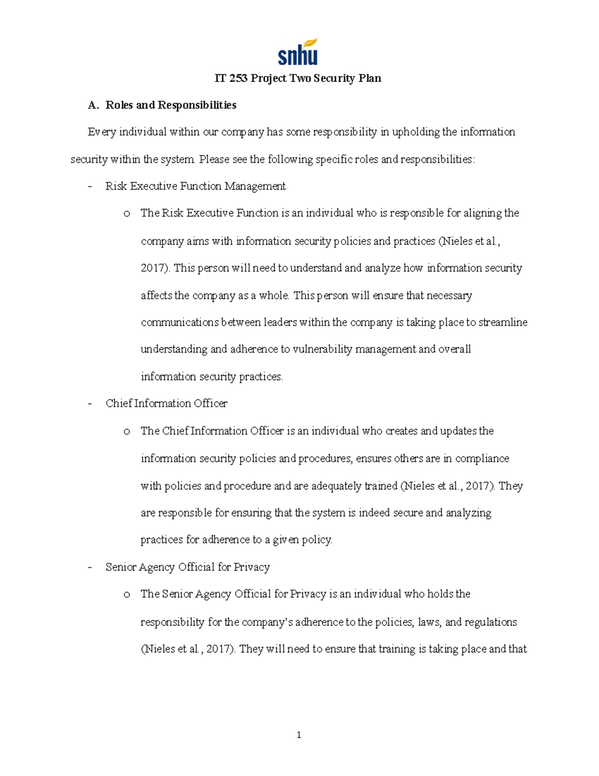Cyber security Project Two - IT 253 Project Two Security Plan A. Roles ...