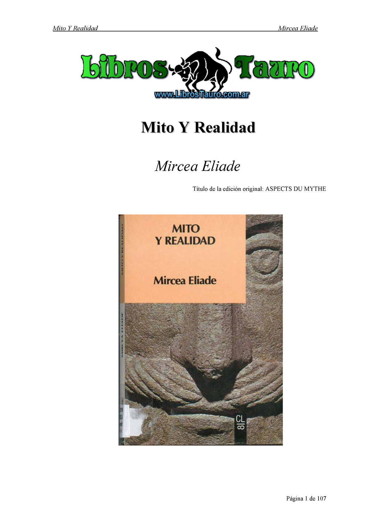 Eliade Mircea Mito Y Realidad Mito Y Realidadmito Y Realidad Mircea Eliade Título De La 4026