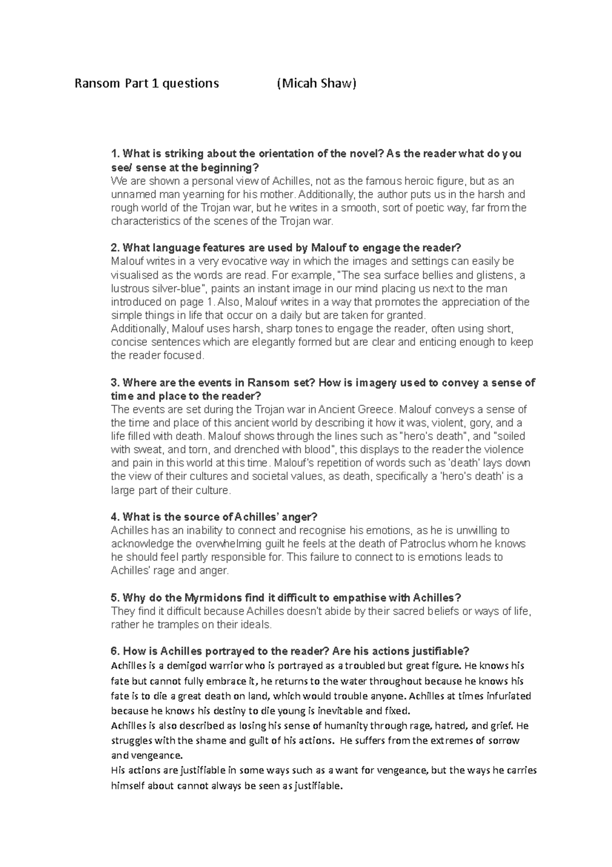 Ransom Part 1 questions Ransom Part 1 questions (Micah Shaw) 1. What