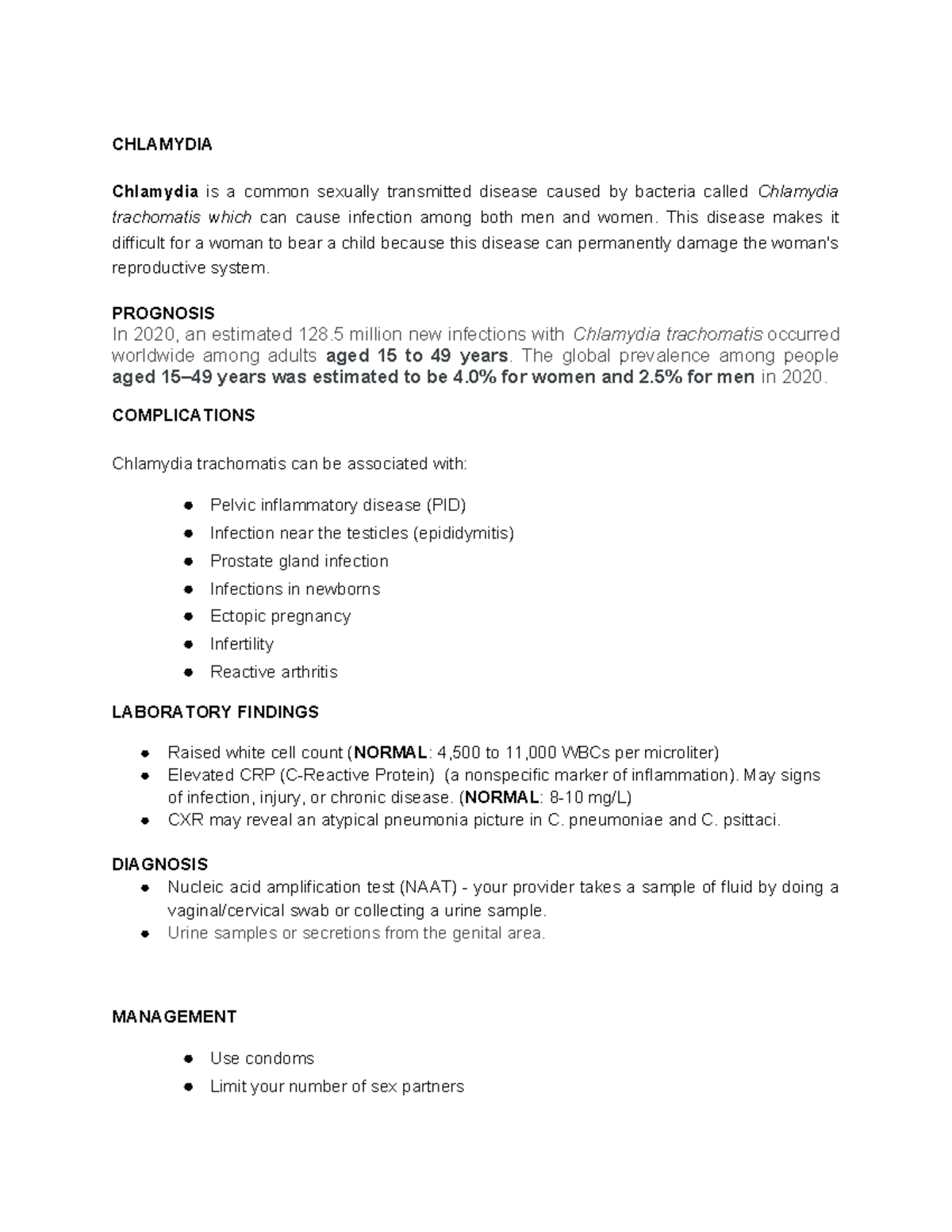 Chlamydia - Reviewer - CHLAMYDIA Chlamydia is a common sexually ...