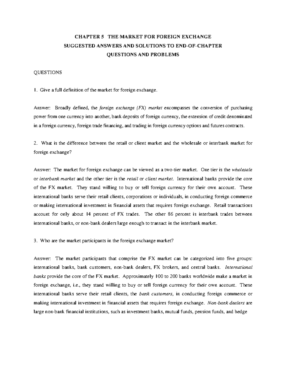 Chapter 5 - okay - CHAPTER 5 THE MARKET FOR FOREIGN EXCHANGE SUGGESTED ...
