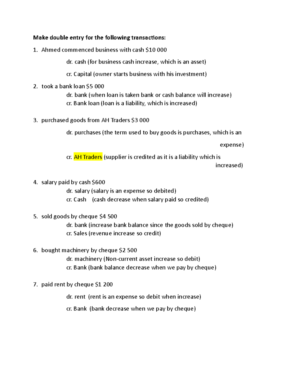 Double entry - cash (for business cash increase, which is an asset) cr ...