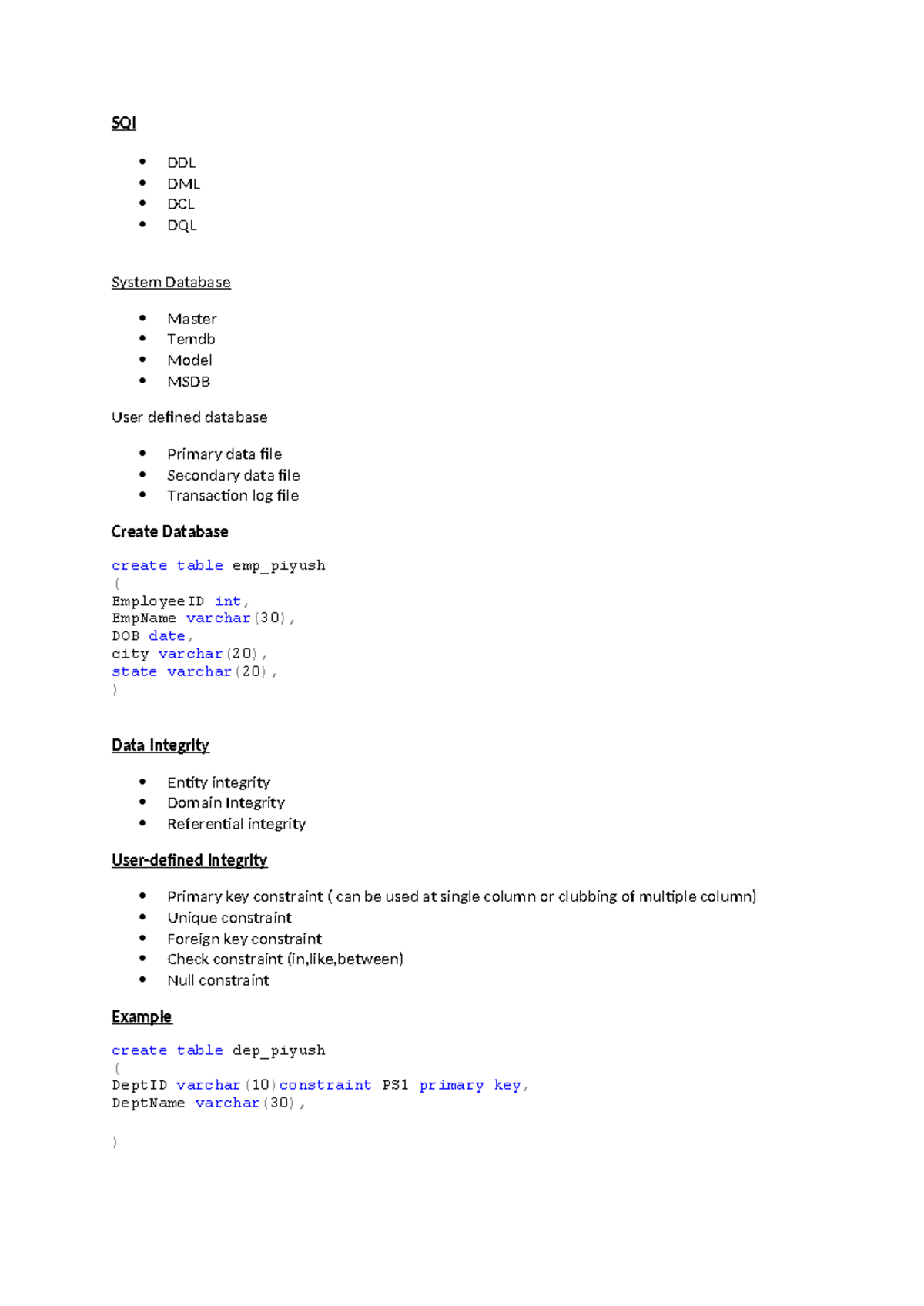 Sql-training - Sql - Sql Ddl Dml Dcl Dql System Database Master Temdb 