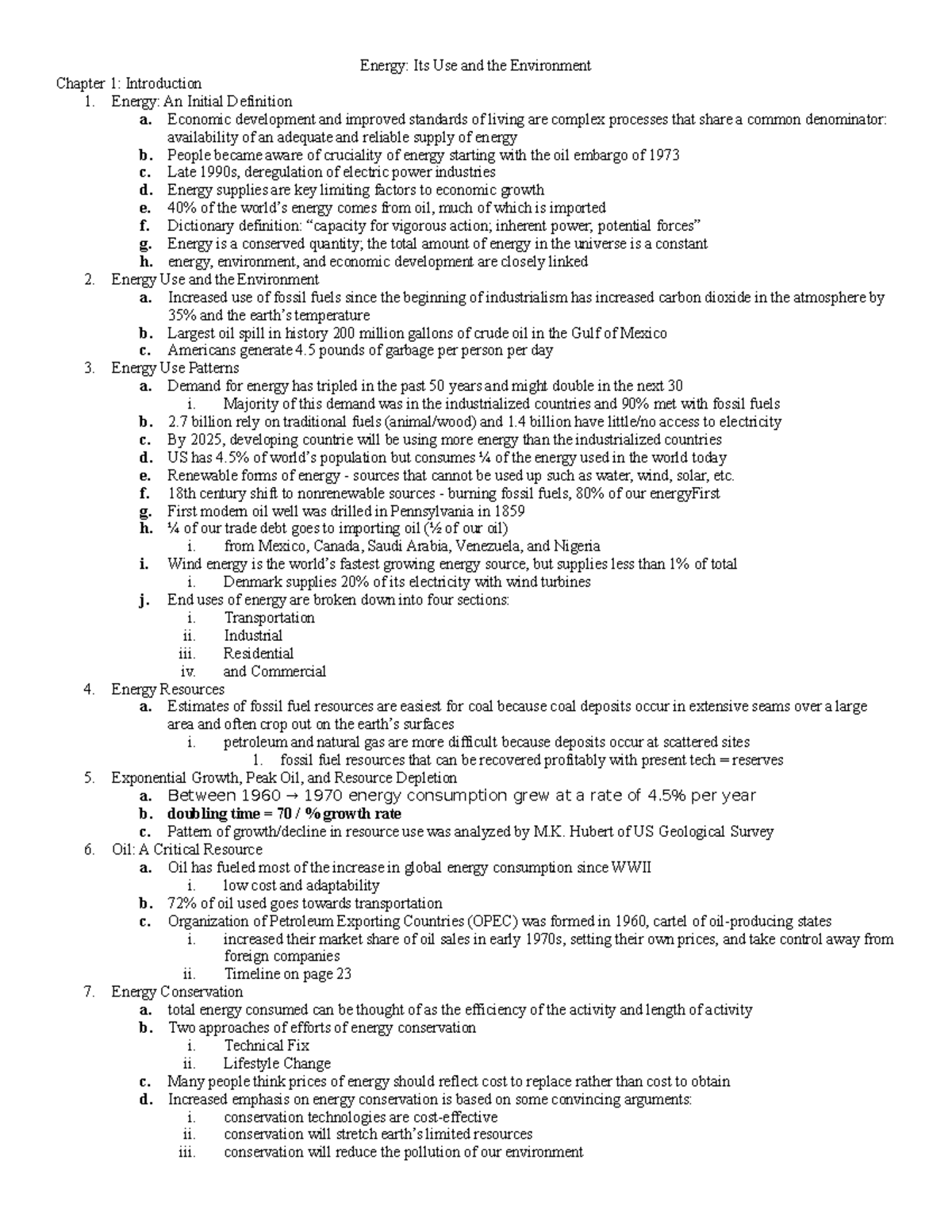 GE150 Study Guide - Lecture notes 1-15 - Energy: Its Use and the ...