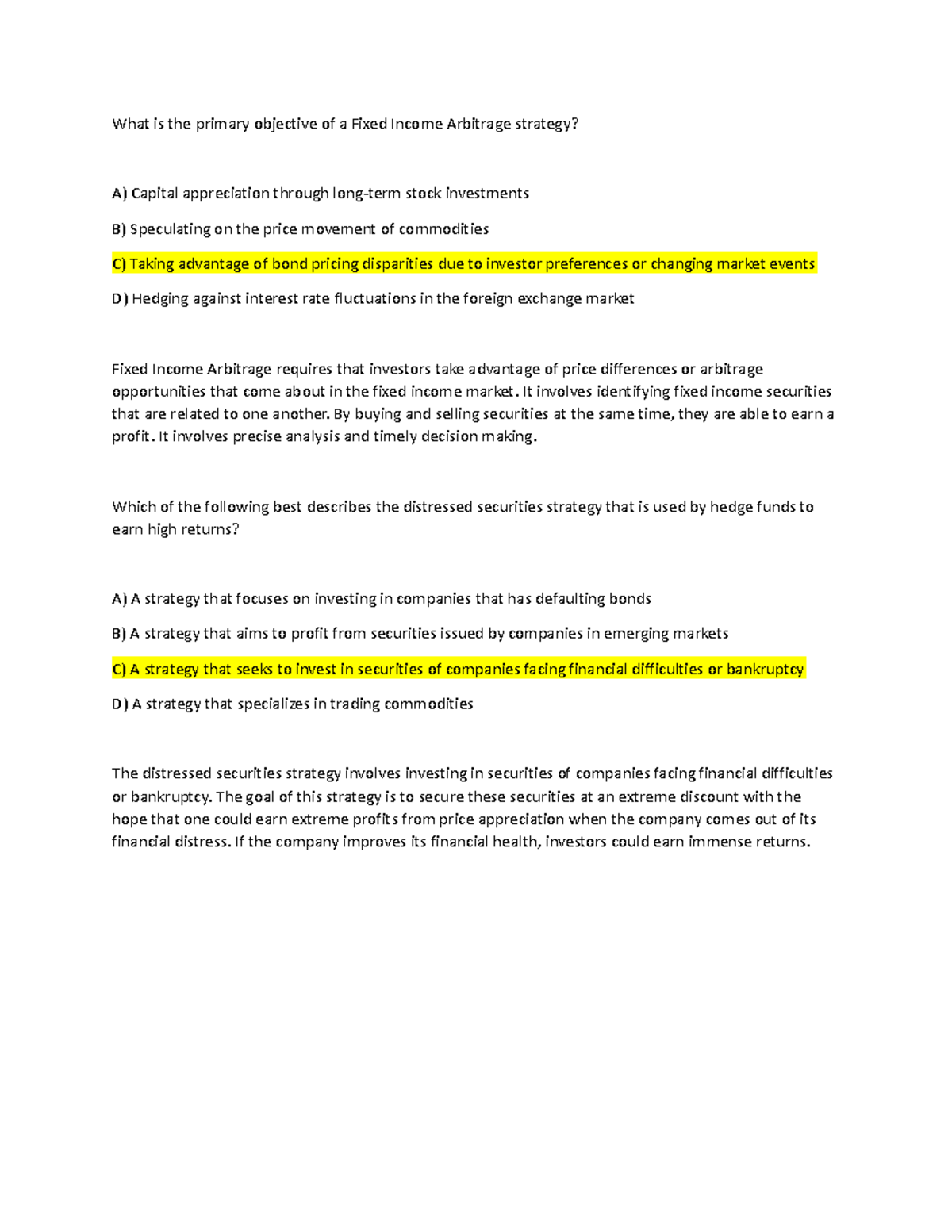 MCQs - MCQs - What is the primary objective of a Fixed Income Arbitrage ...