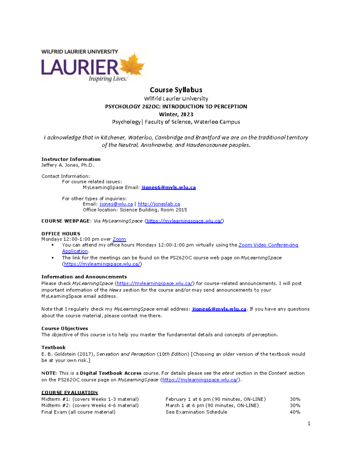 PS262 OC Syllabus Winter 2023 Prof Jones - Course Syllabus Wilfrid ...