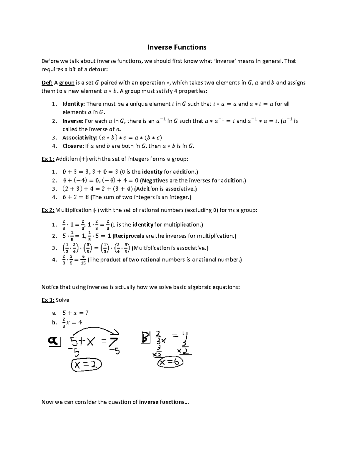 1.9 Inverse Functions - 1.9 Video Notes - Inverse Functions Before we ...