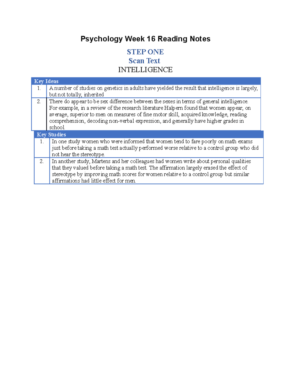 Psychology Week 16 Reading Notes - Psychology Week 16 Reading Notes STEP ONE Scan Text ...