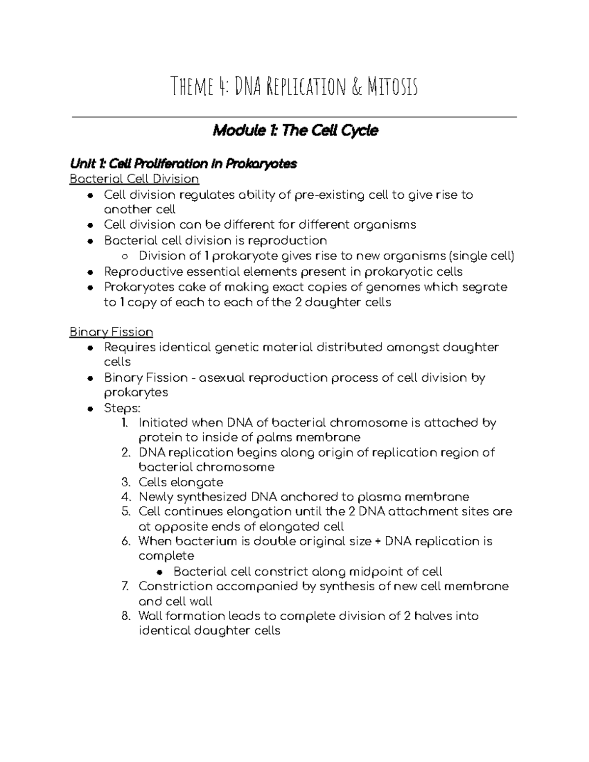 Biology 1A03 Test 3 Notes - Theme 4: DNA Replication & Mitosis Module 1 ...