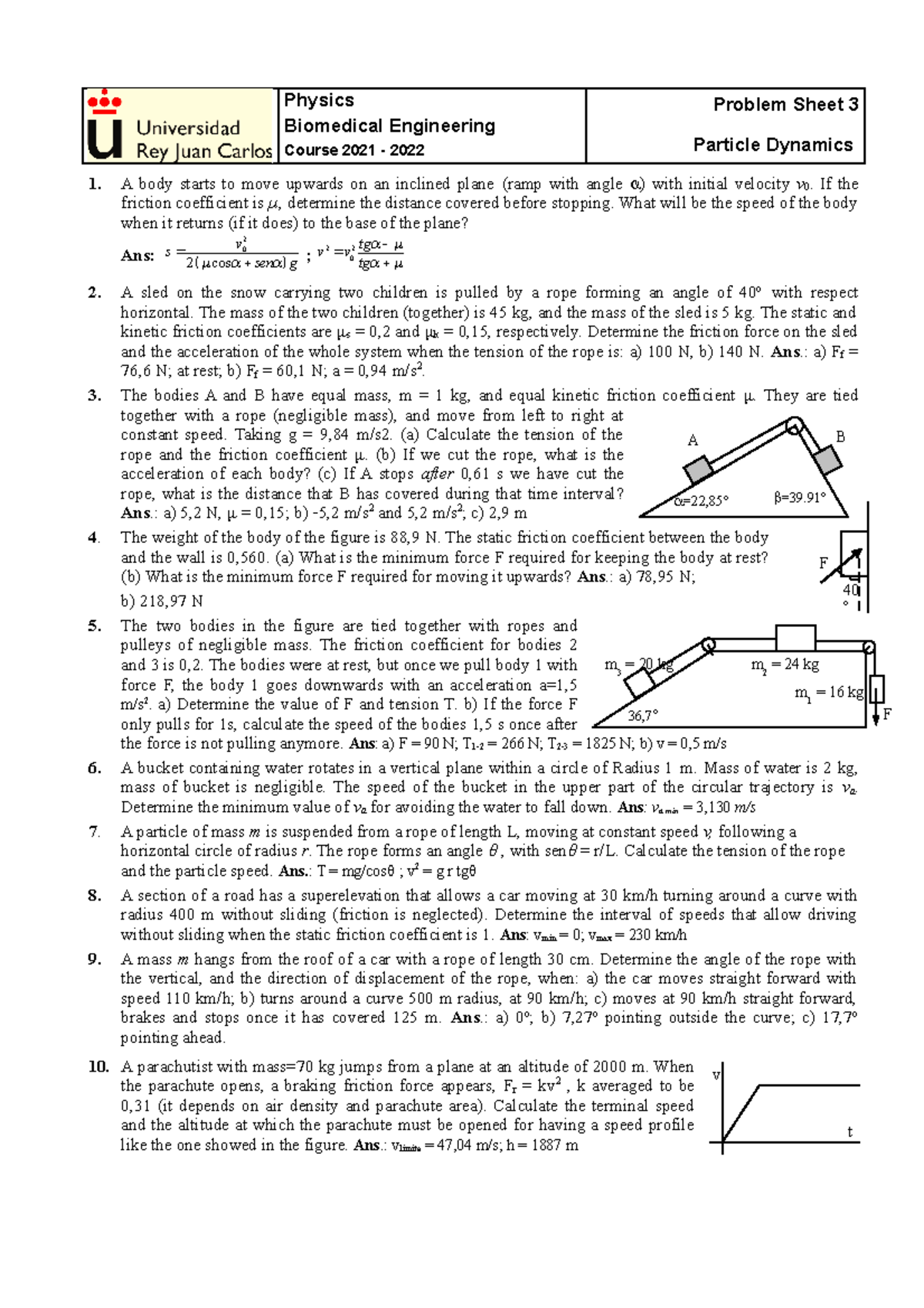 Exercises unit 3 - Physics Biomedical Engineering Course 2021 - 2022 ...